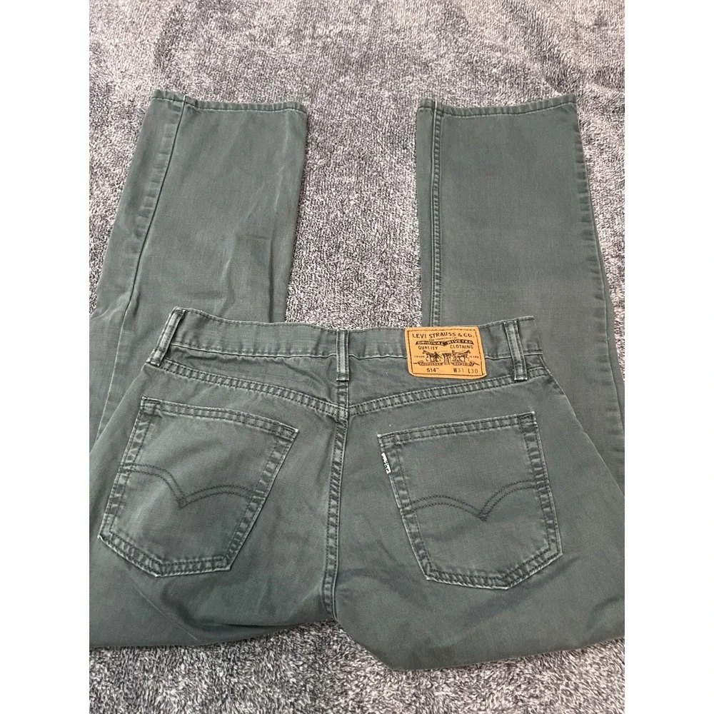 Levis 514 Straight Fit Pants Mens 31x30 Dark Green Olive Cotton Twill Jeans